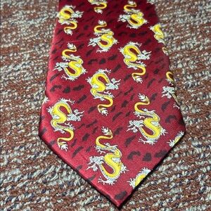 Kailong tie men’s red dragon print neck tie statement tie silk necktie